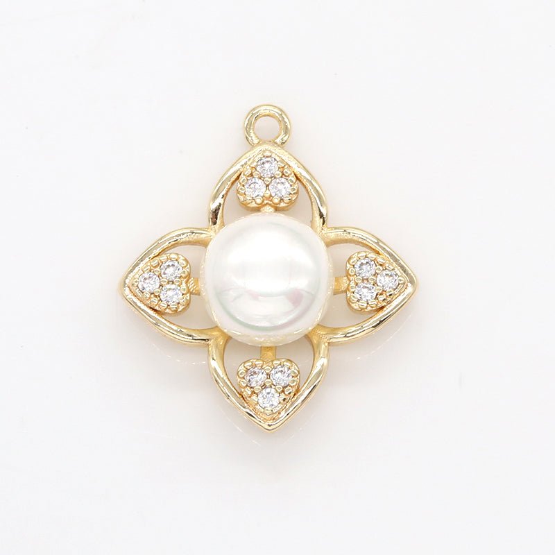 Gold Plated Flower Bloom Charm, CZ Floral Nature Blooms Micro Pave Charm Pendant GP-745