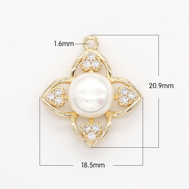 Gold Plated Flower Bloom Charm, CZ Floral Nature Blooms Micro Pave Charm Pendant GP-745