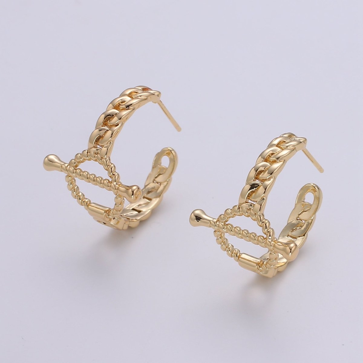 Gold Plated Link Chain Studs Earring Horseshoe, Plain Gold Earring Jewelry GP-898 - DLUXCA
