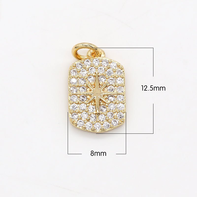 Gold Plated Micro Pave Tag Charm CZ Golden North Star Charm Celestial Pendant GP-521 - DLUXCA