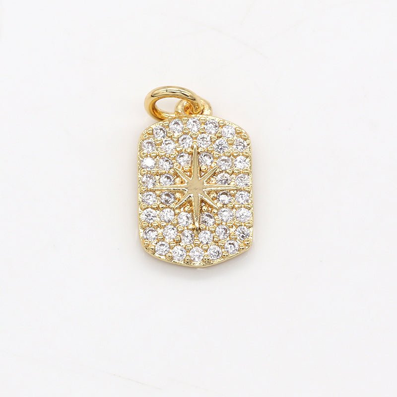 Gold Plated Micro Pave Tag Charm CZ Golden North Star Charm Celestial Pendant GP-521 - DLUXCA