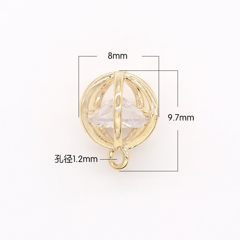 Gold Plated Multi Angled Ball Frame Charm CZ Single Crystal Golden Geometric Shape Charm Pendant GP-146