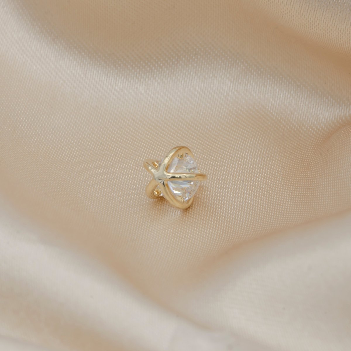 Gold Plated Multi Angled Ball Frame Charm CZ Single Crystal Golden Geometric Shape Charm Pendant GP-146