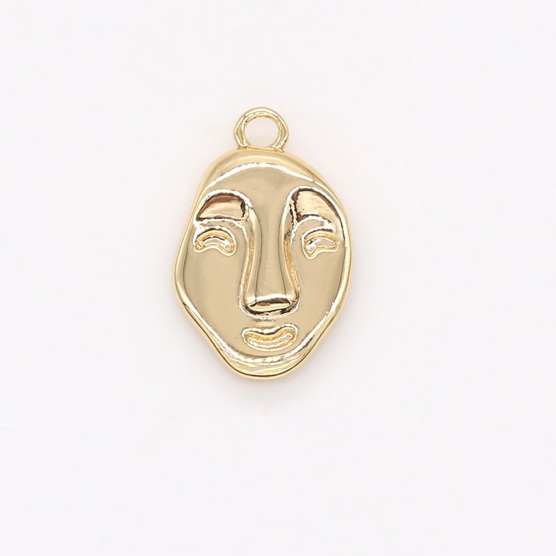 Gold Plated Smiling Face Medallion Charm, Plain Gold Happy Smiley Face Mood Feelings Coin Charm Pendant GP-630