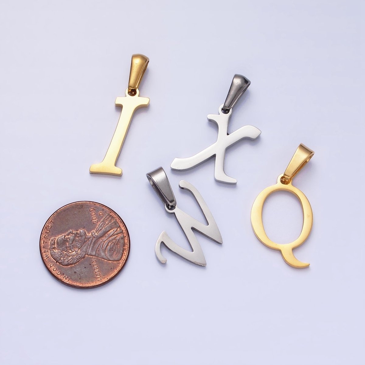 Gold Plated Stainless Steel Letter Charms, initial alphabet pendant DIY jewelry letter charms for personalized jewelry making A-A1900-A-A1912