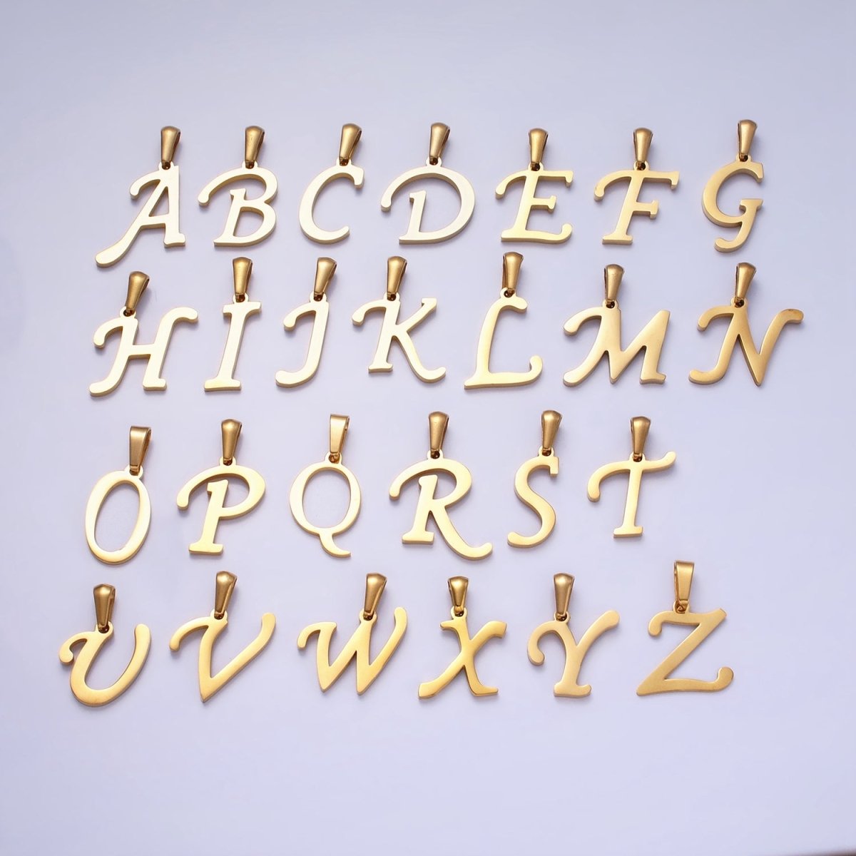 Gold Plated Stainless Steel Letter Charms, initial alphabet pendant DIY jewelry letter charms for personalized jewelry making A-A1900-A-A1912