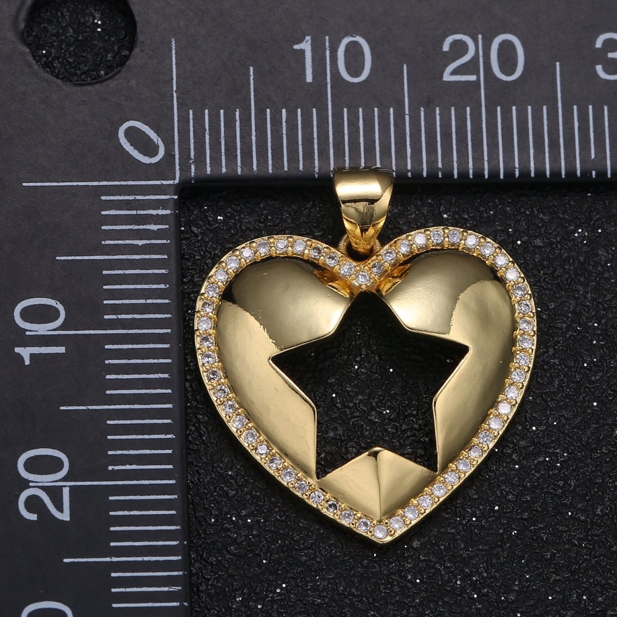 Gold Plated Star Printed Heart Charm CZ Micro Pave Love Heart Valentine Joy Feelings Charm Pendant GP-036