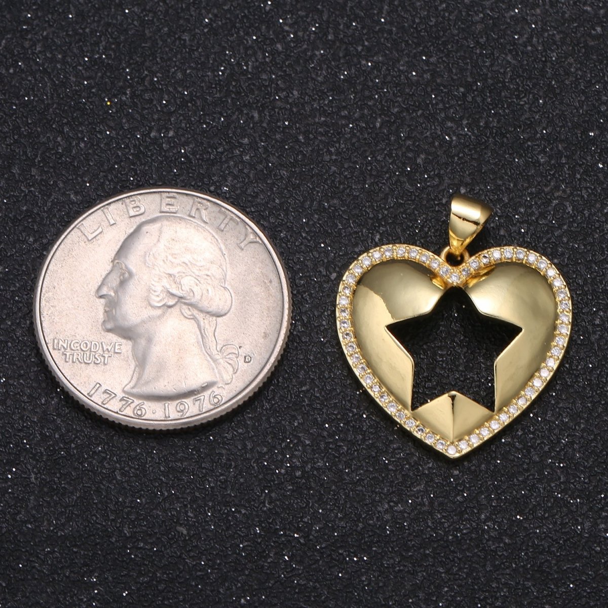 Gold Plated Star Printed Heart Charm CZ Micro Pave Love Heart Valentine Joy Feelings Charm Pendant GP-036