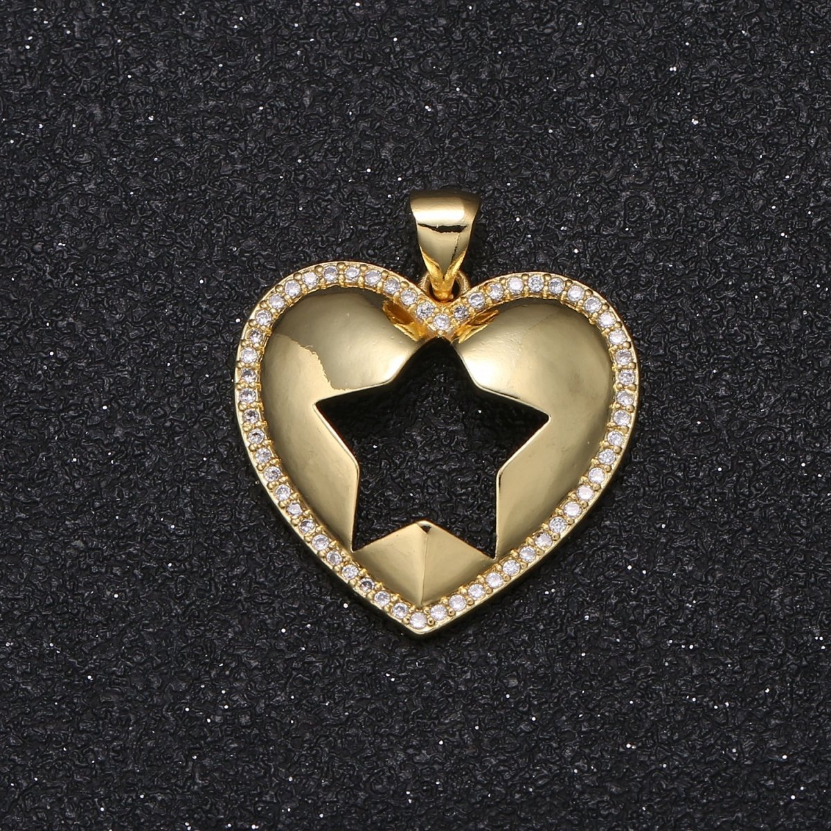 Gold Plated Star Printed Heart Charm CZ Micro Pave Love Heart Valentine Joy Feelings Charm Pendant GP-036