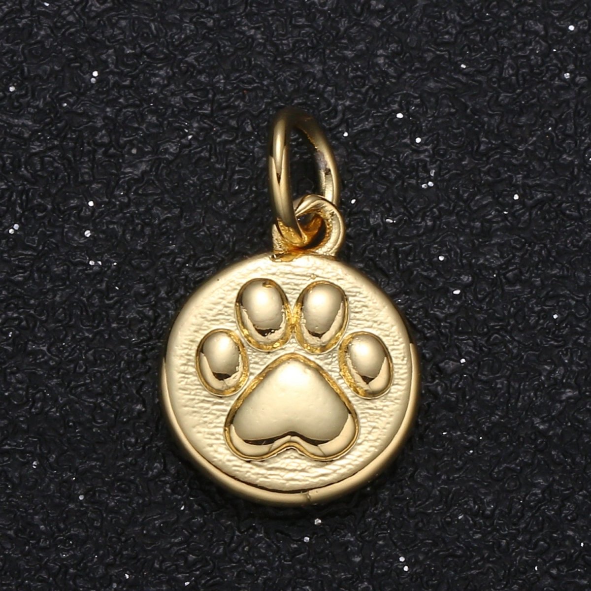 Gold Plated Tiny Cute Dog Paw Coin Charm, Plain Gold Puppy Animal Nature Charm Pendant GP-109