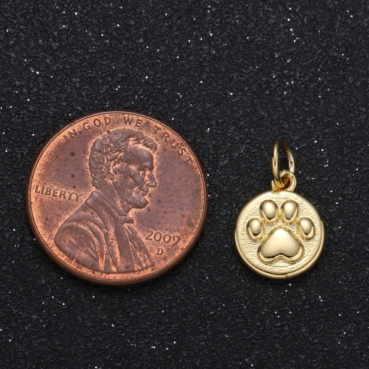 Gold Plated Tiny Cute Dog Paw Coin Charm, Plain Gold Puppy Animal Nature Charm Pendant GP-109