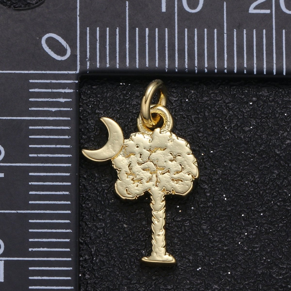 Gold Plated Tree and Crescent Moon Charm, Plain Gold Night Nature Panorama Charm Pendant GP-117