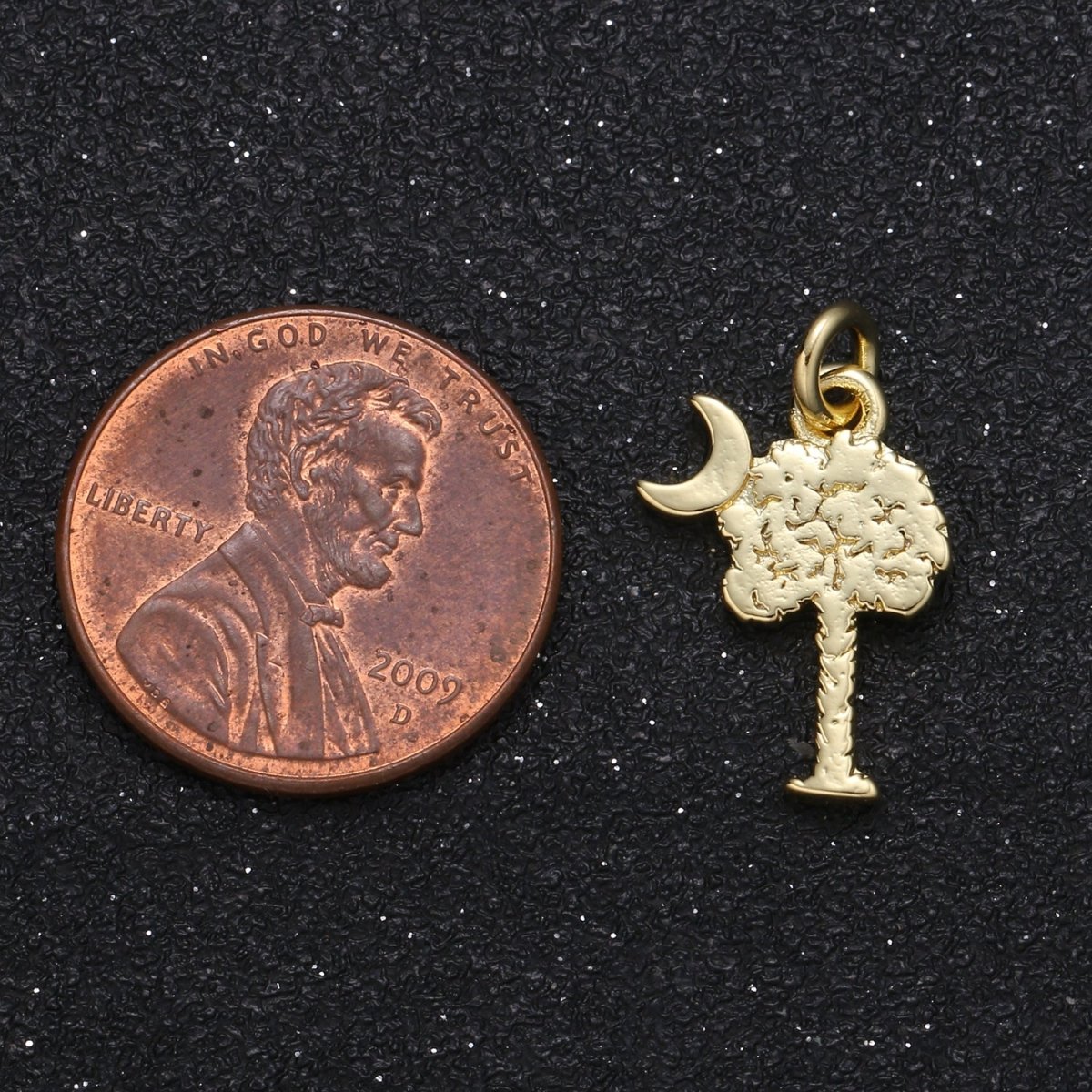 Gold Plated Tree and Crescent Moon Charm, Plain Gold Night Nature Panorama Charm Pendant GP-117