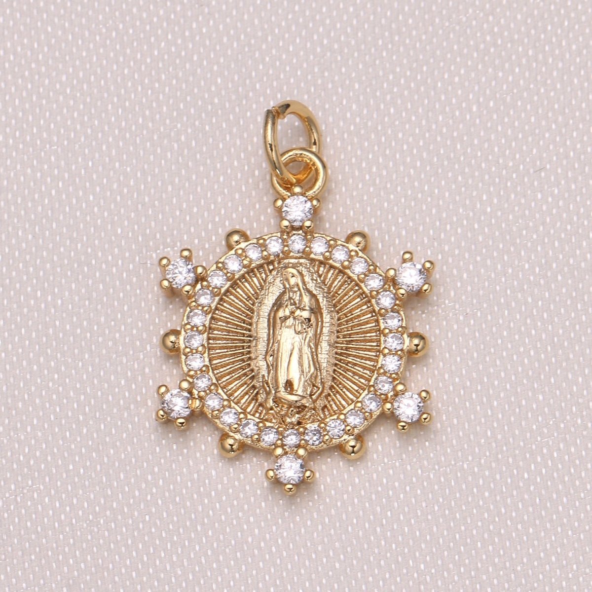Gold Plated Zirconia Holy Mary Charm CZ Mother of God Micro Pave Charm Pendant N-1171 - DLUXCA