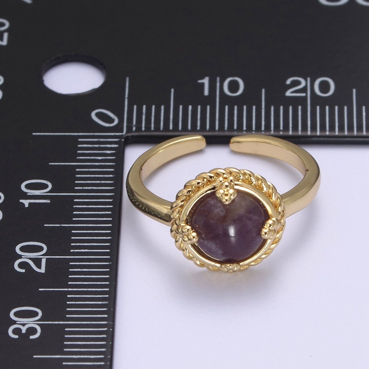 Gold Purple Amethyst Rings | Gemstone Round Ring | Gold Gem Stone Rings | Chunky Gold Statement Ring U-369 - DLUXCA