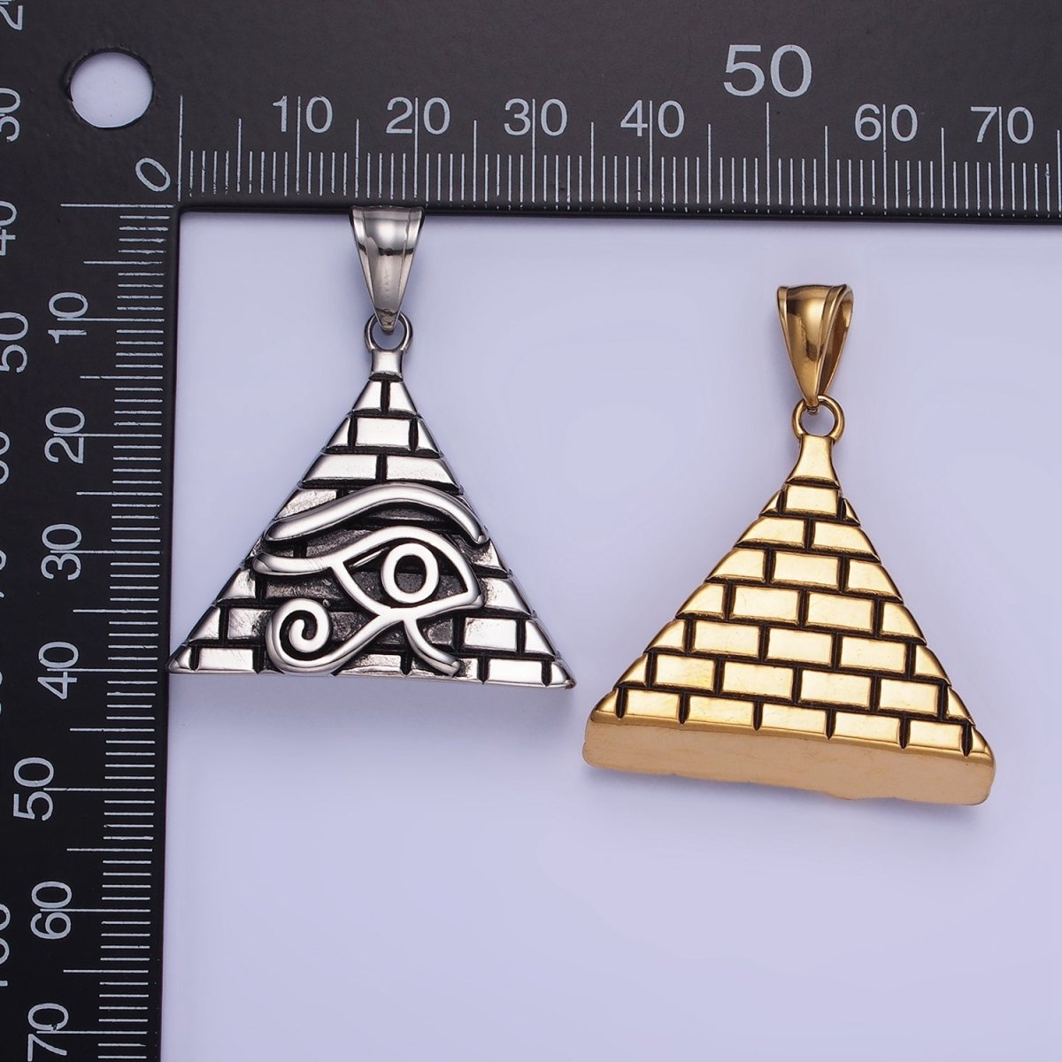 Stainless Steel 40mm Evil Eye Amulet Pyramid Pendant in Gold & Silver | P1203 P1204