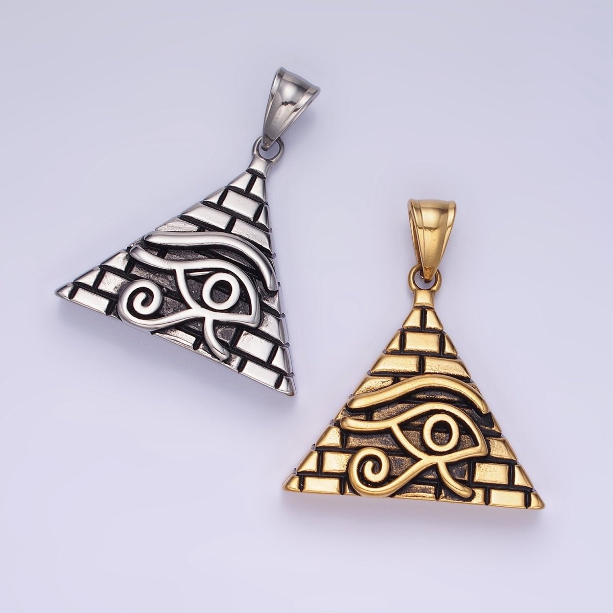 Stainless Steel 40mm Evil Eye Amulet Pyramid Pendant in Gold & Silver | P1203 P1204