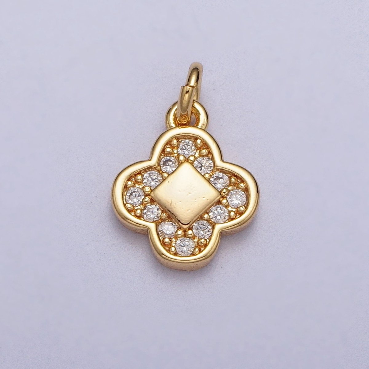 Gold Quatrefoil Clover Clear Micro Paved CZ Rhombus Charm | AC024 - DLUXCA