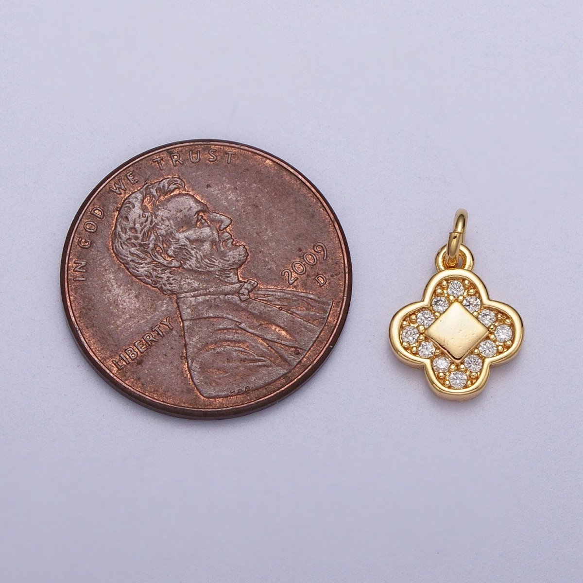 Gold Quatrefoil Clover Clear Micro Paved CZ Rhombus Charm | AC024 - DLUXCA