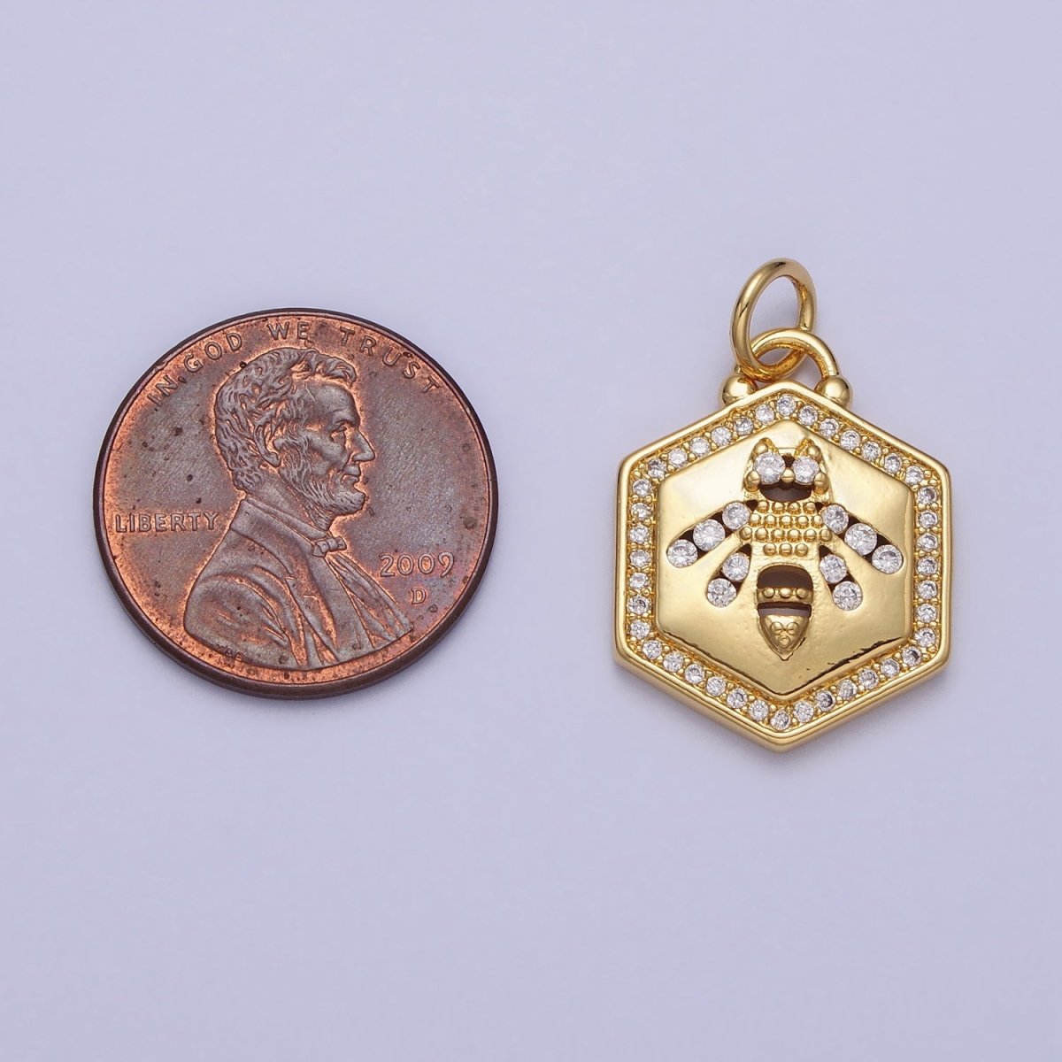 Gold Queen Bumble Bee Insect Micro Paved CZ Hexagonal Charm | AC378 - DLUXCA