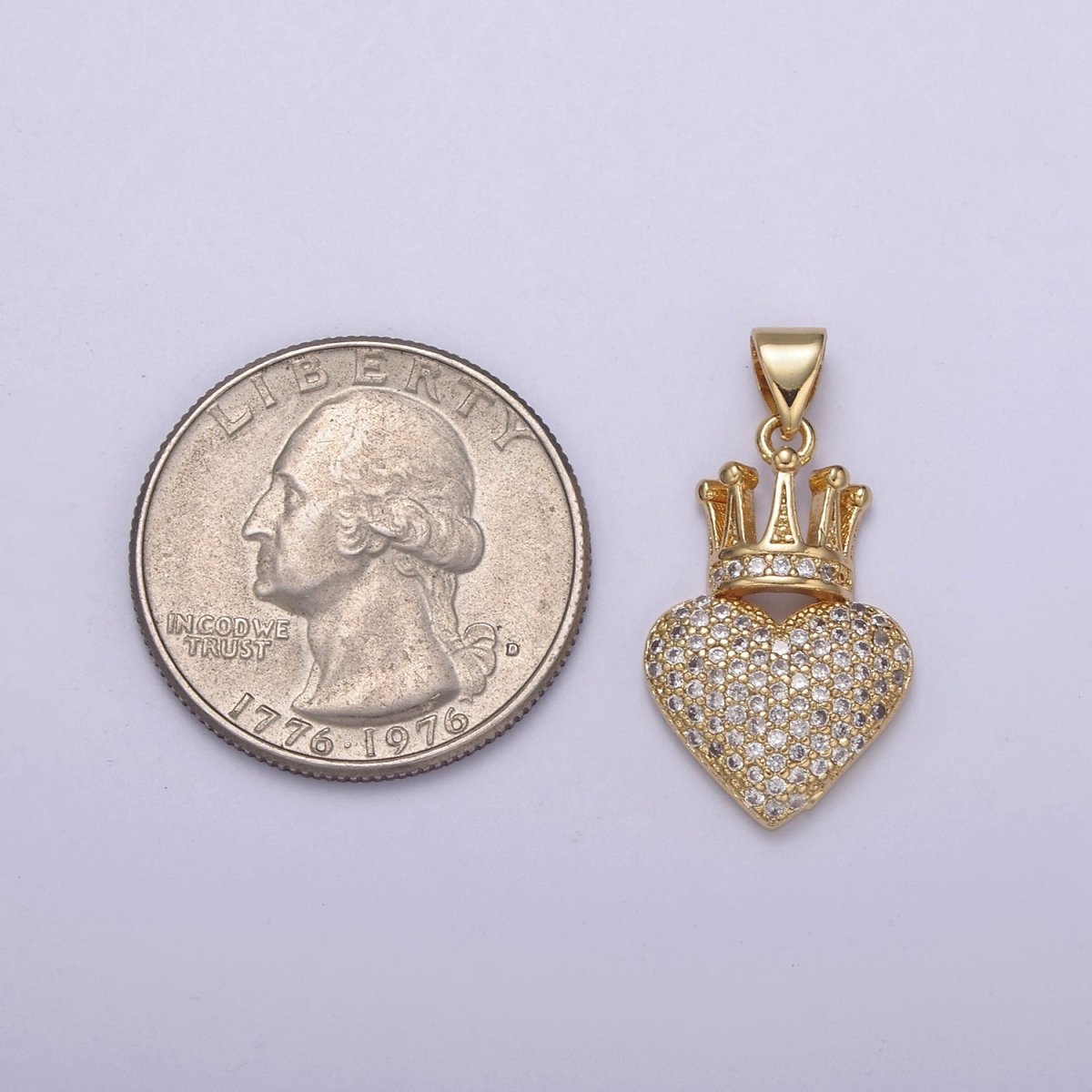 Gold Queen Cz Micro Pave Crown Heart Pendant for Necklace Charm N-540 - DLUXCA
