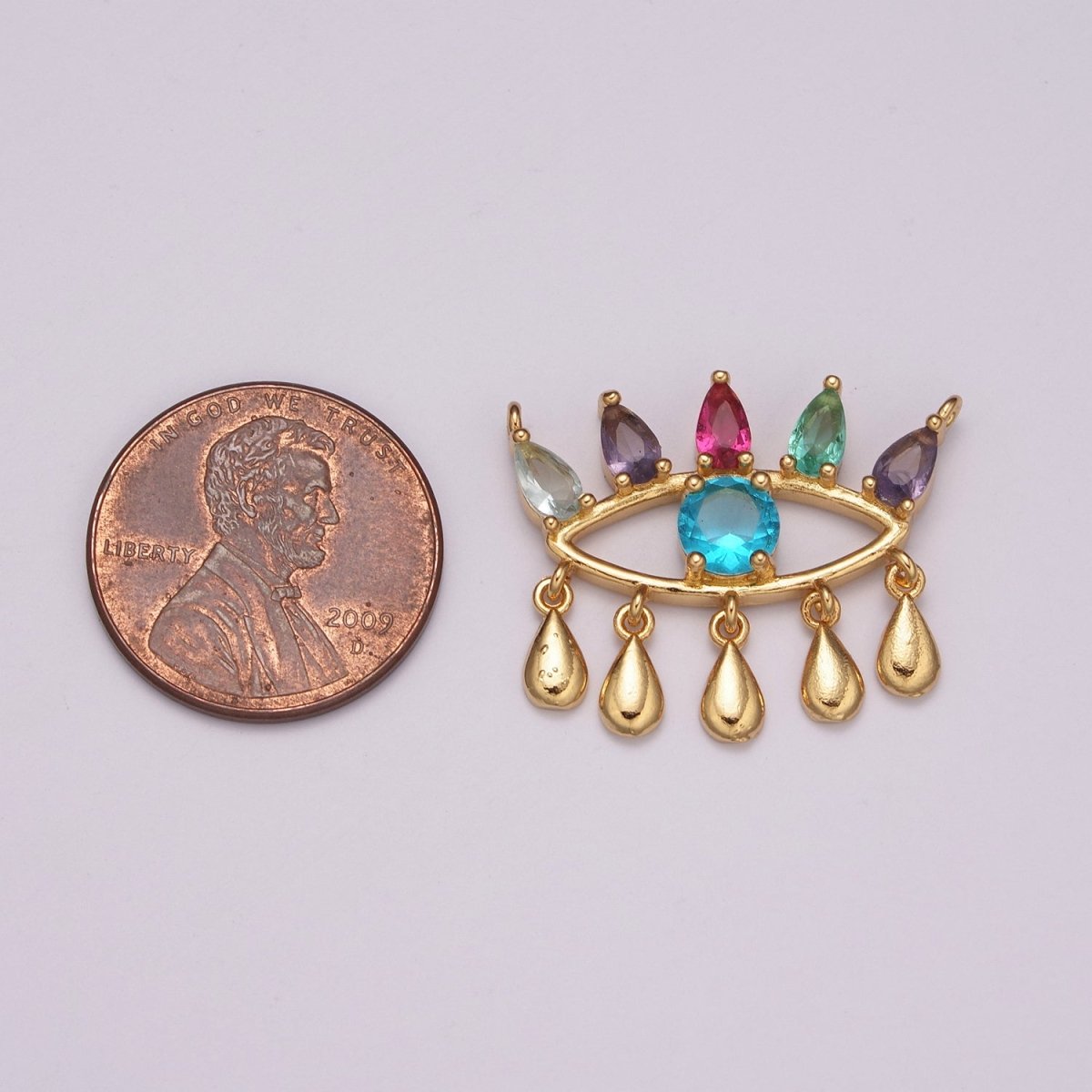 Gold Rainbow Cz Evil Eye Connector with Cubic Zirconia Link Connector Necklace Component F-738