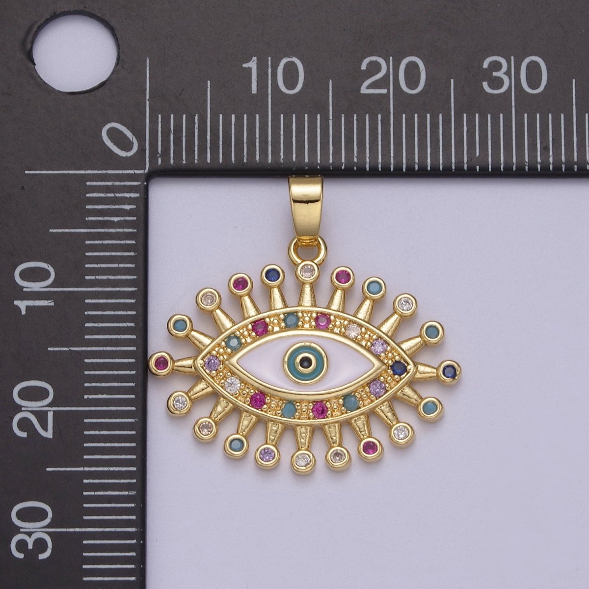 Gold Rainbow CZ Multi Color Cubic Zirconia Evil Eye Charm Pendant N-607