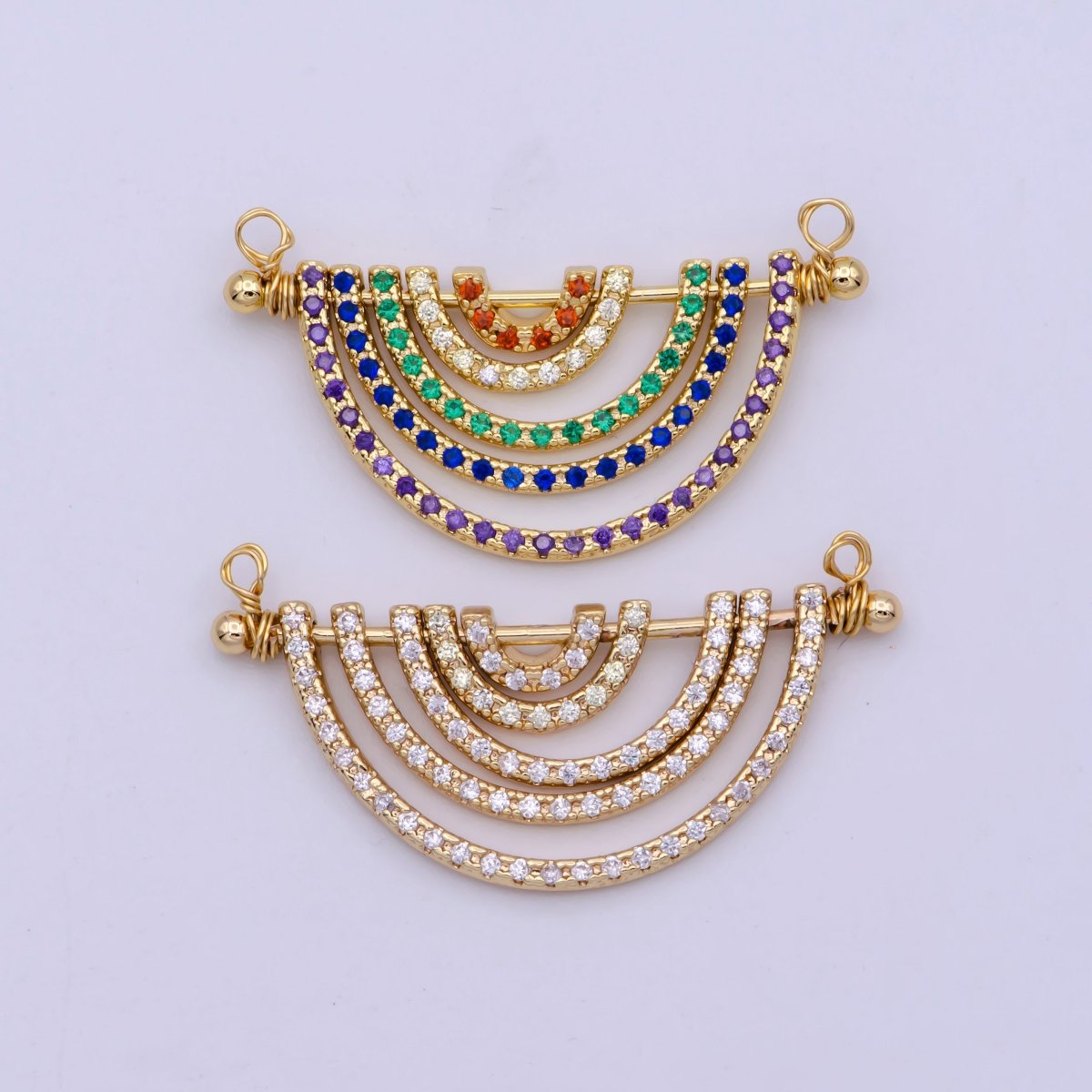 Gold Rainbow Shape Charm for Necklace Pendant Double Bail Dual Loop Charm for Jewelry Making Supply, White Gold Rainbow CONNECTOR F-319 F-575 Y-378,Y-379