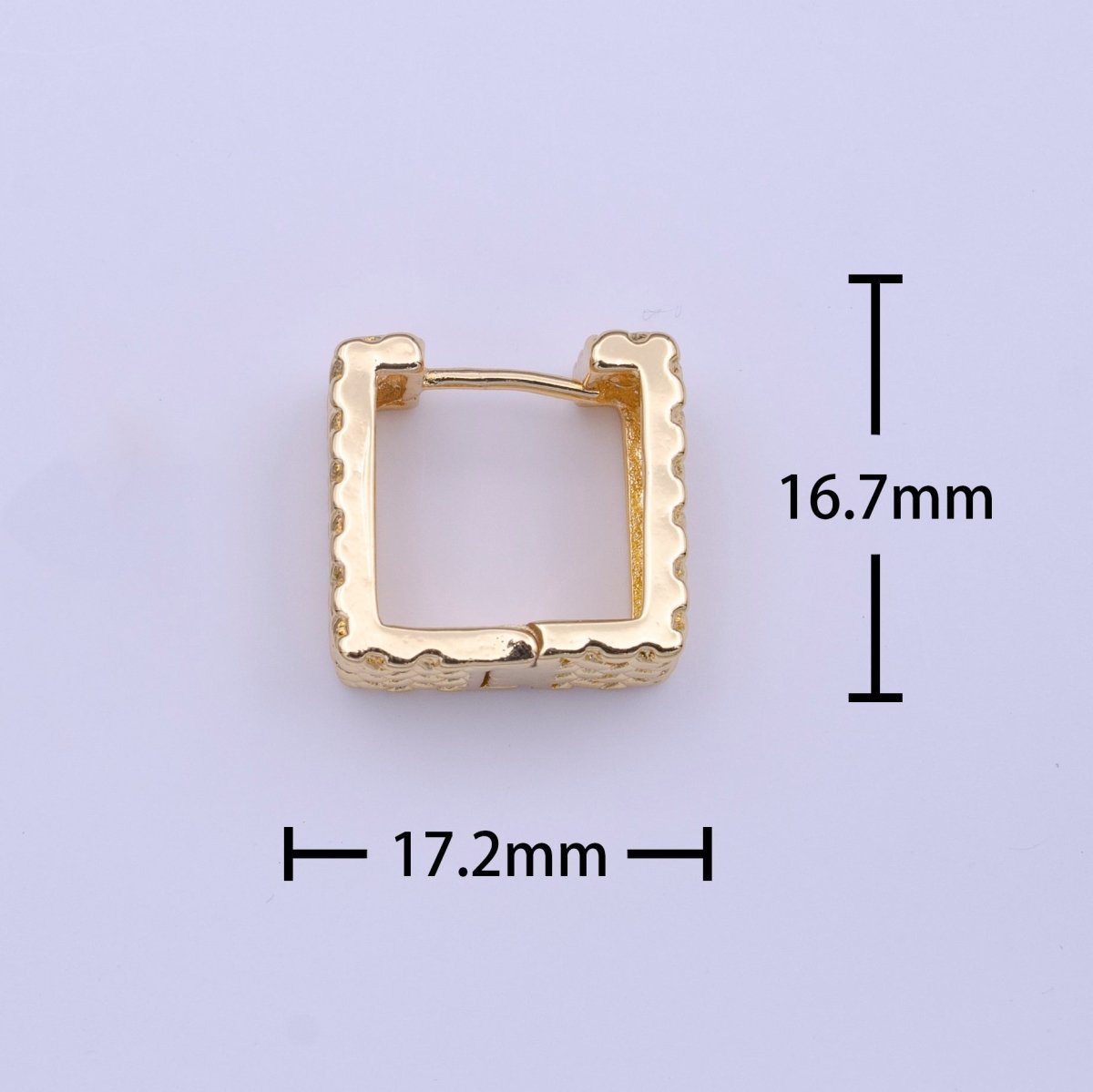 Gold Rattan Textured Geometric Boxy Huggie Earrings | Y-221 - DLUXCA