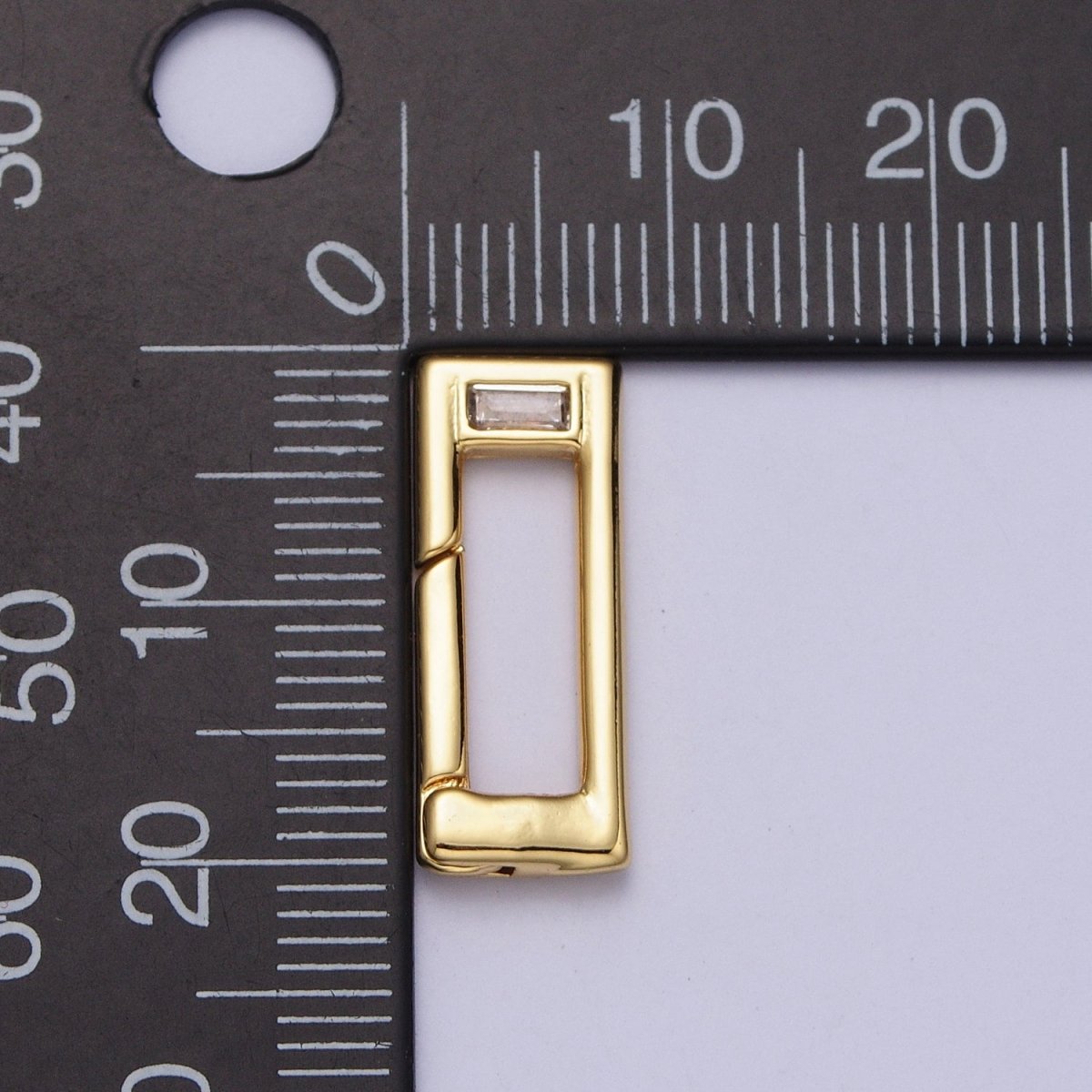 Gold Rectangular Boxy Push Spring Gate Ring Baguette Clear CZ Supply | Z034 Z-349