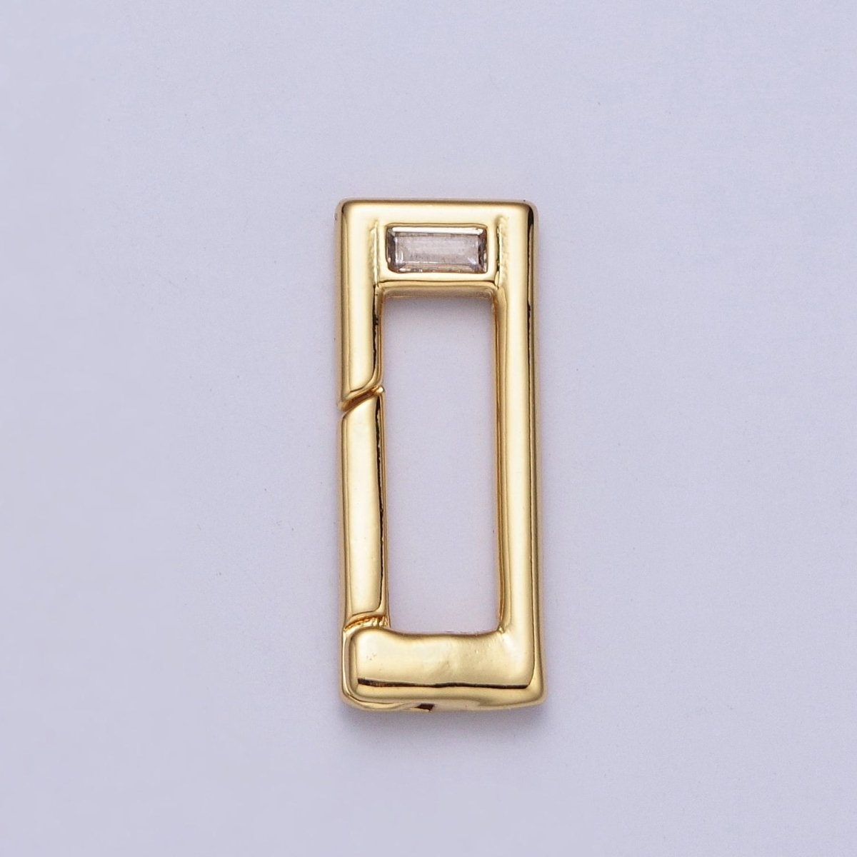 Gold Rectangular Boxy Push Spring Gate Ring Baguette Clear CZ Supply | Z034 Z-349