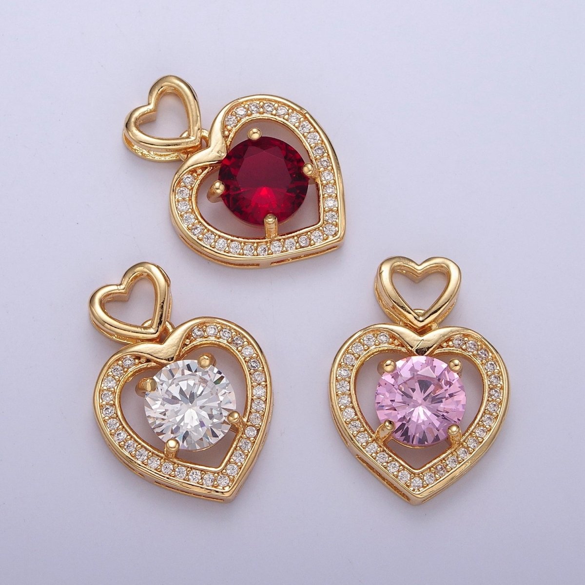Gold Red Clear Pink Heart Pendant For Love Relationship Minimalist Jewelry X-333 X-334 X-335