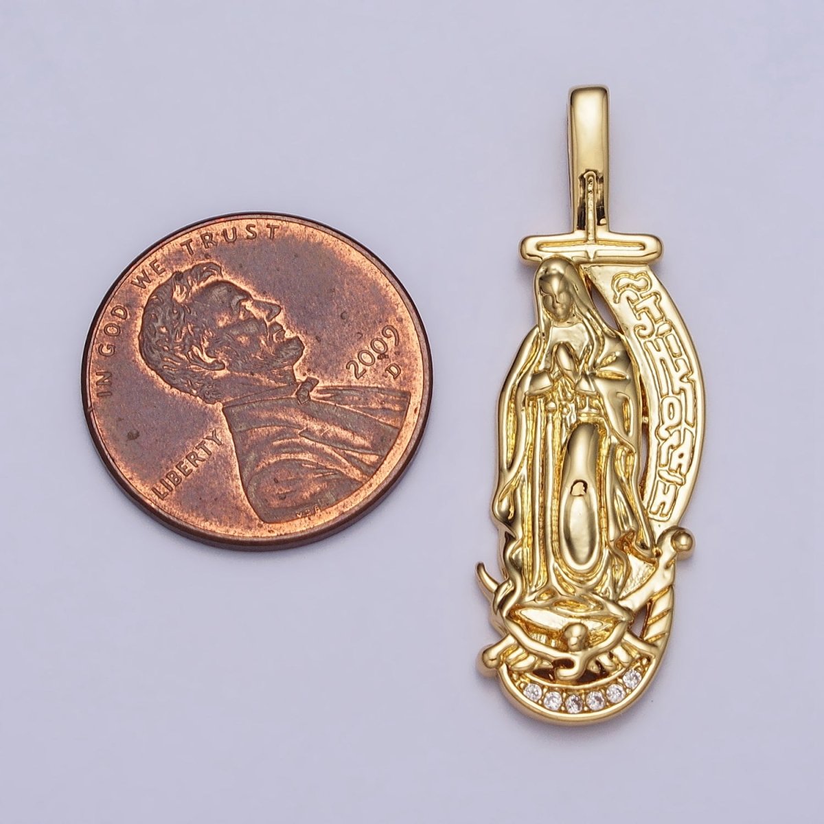 Gold Religious Mother Virgin Mary Lady Guadalupe Religious Cross Pendant | AA083 - DLUXCA