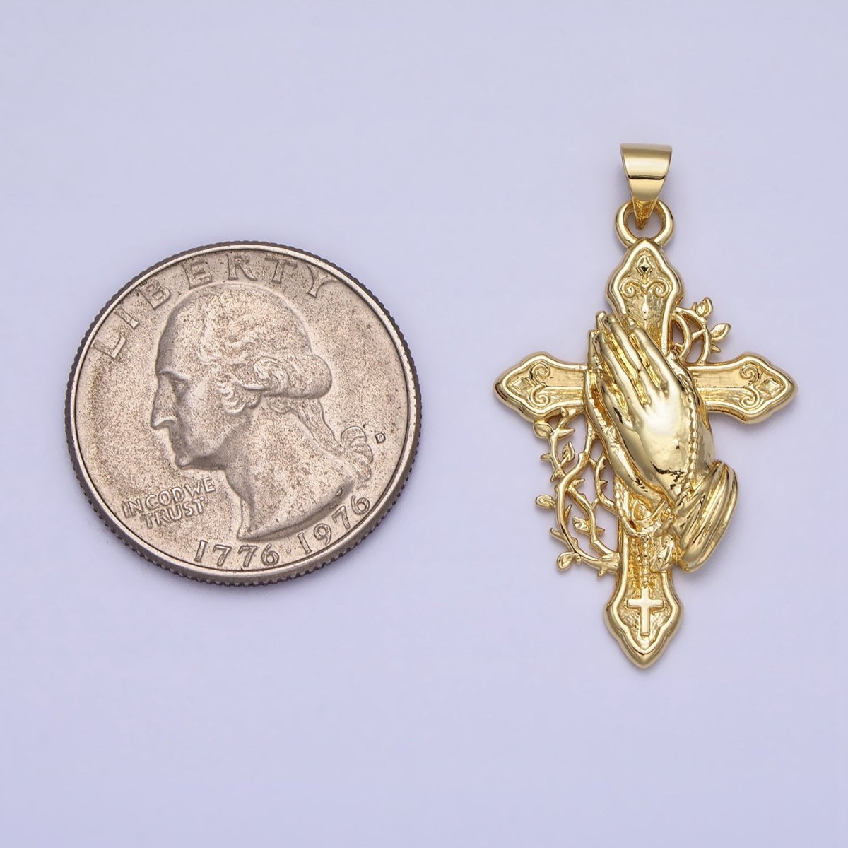 Gold Religious Passion Cross Praying Hands Vines Pendant | AA158 - DLUXCA
