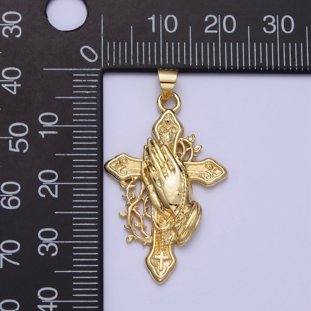 Gold Religious Passion Cross Praying Hands Vines Pendant | AA158 - DLUXCA