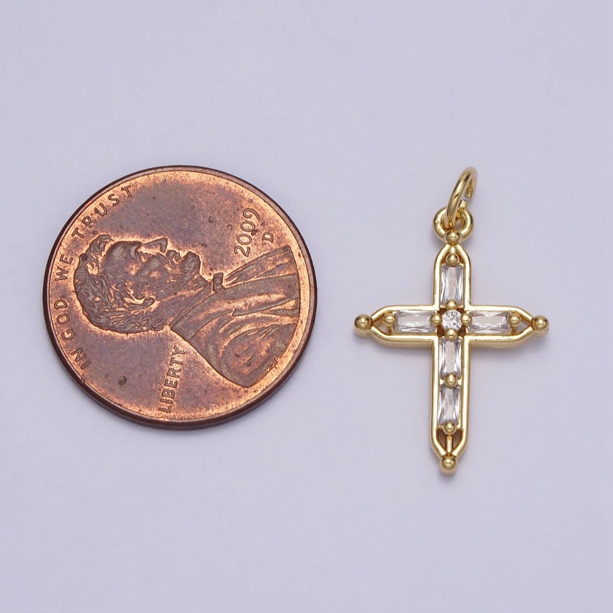 Gold Religious Pointed Passion Cross Baguette CZ Charm | AC207 - DLUXCA