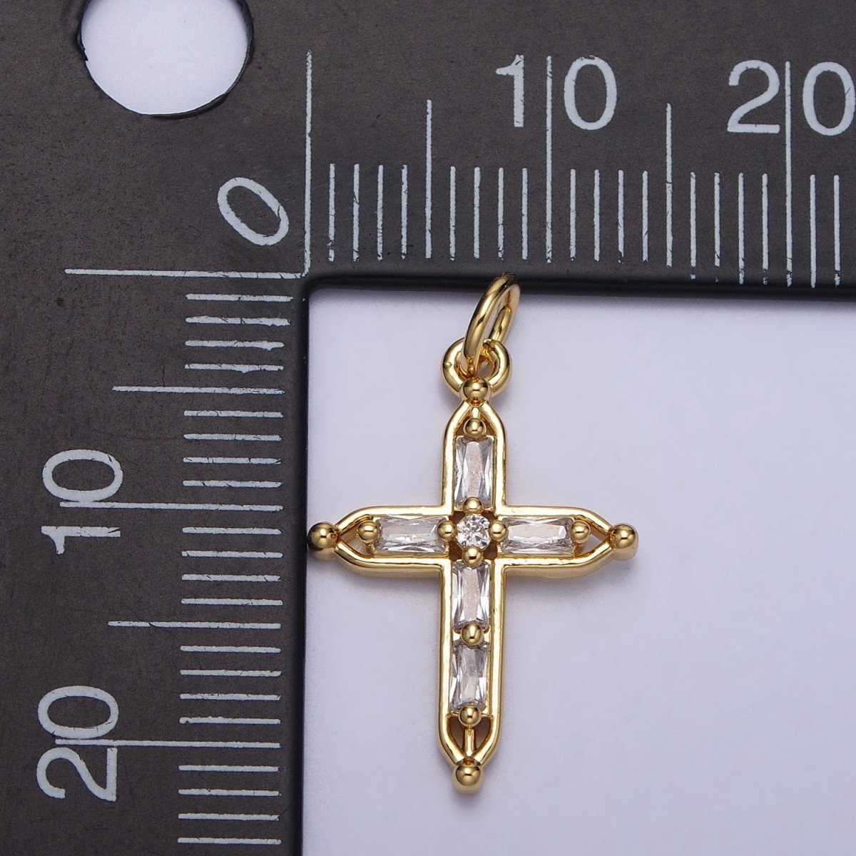 Gold Religious Pointed Passion Cross Baguette CZ Charm | AC207 - DLUXCA