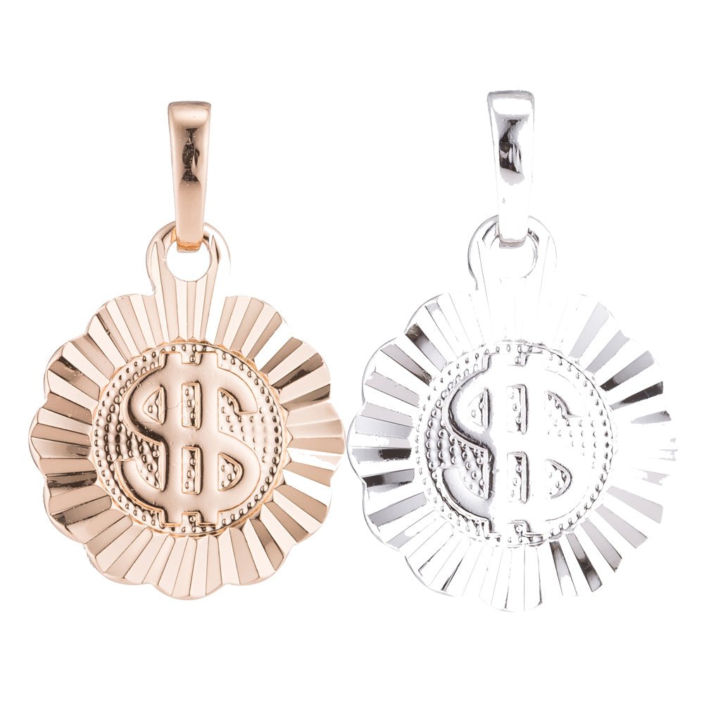 Gold, Rose Gold, Silver Dollar Sign, Rich, Money, Wealth, Currency Sign, Flower, Luck, DIY Necklace Pendant Charm Bead Bails Findings for Jewelry Making I-512