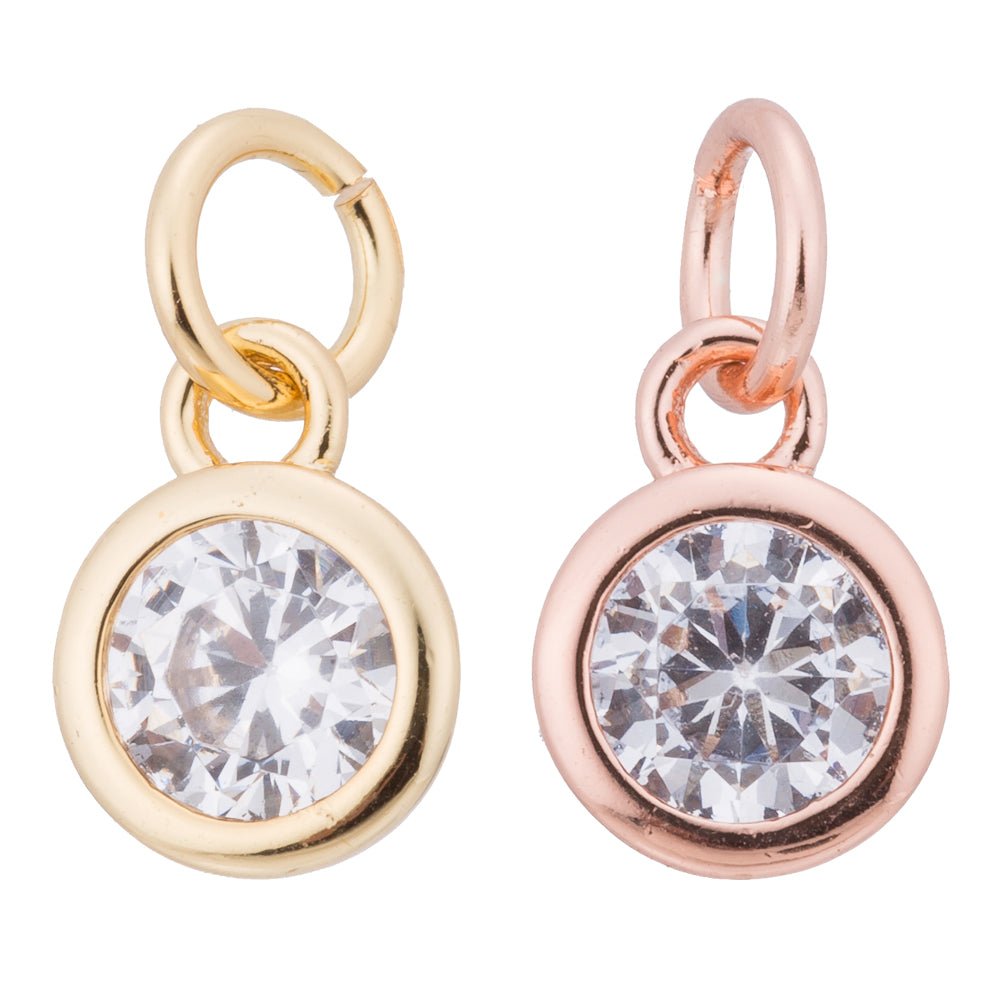 Gold, Rose Gold, Silver Round Diamond Cut Dangle Charm, Modern DIY Craft Cubic Zirconia Bracelet Charm Bead Findings Pendant For Jewelry Making | C-181,  C-342