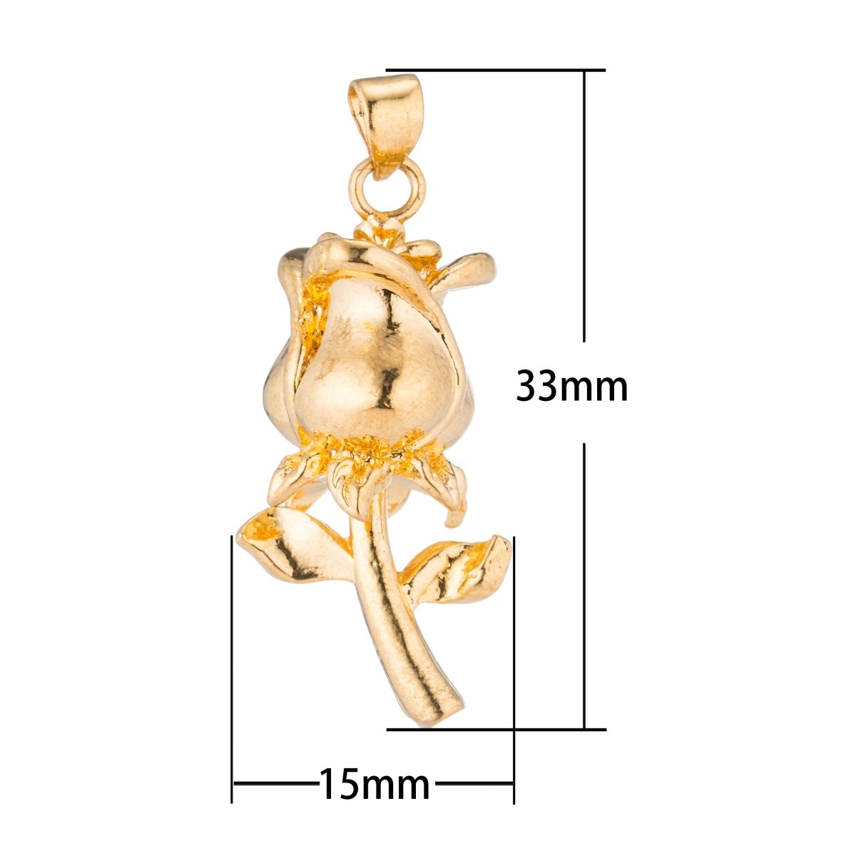 Gold Rose, Golden Flower, Everlasting Love, Forever, Nature Romantic Lover Necklace Pendant Charm Bead Bails Findings for Jewelry Making H-218 - DLUXCA