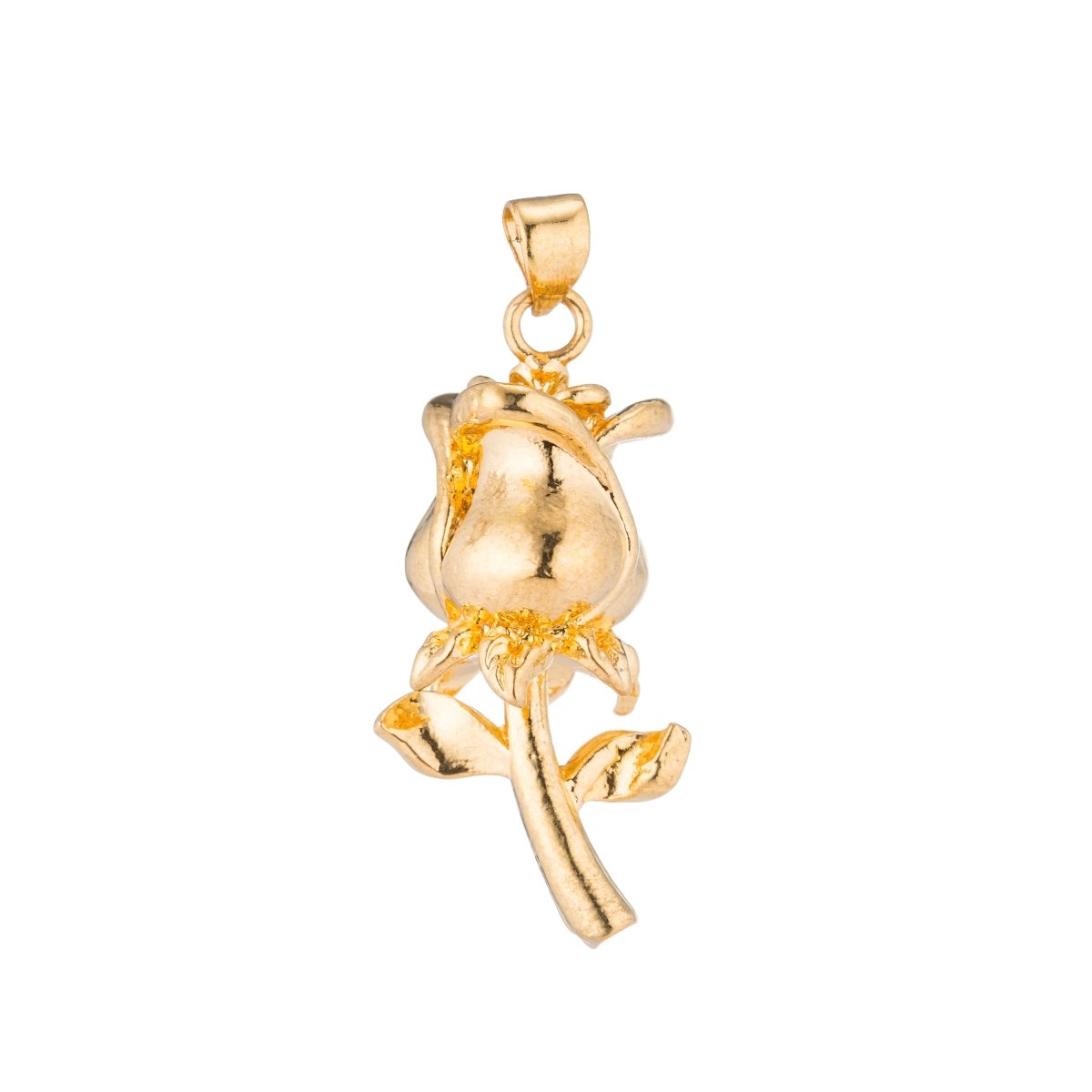 Gold Rose, Golden Flower, Everlasting Love, Forever, Nature Romantic Lover Necklace Pendant Charm Bead Bails Findings for Jewelry Making H-218 - DLUXCA