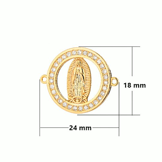 Gold Round Shape Mother Mary The Chosen Holy Mother of Jesus Virgin Mary Cubic Zirconia Bracelet Charm Finding Connector For Jewelry Making F-249