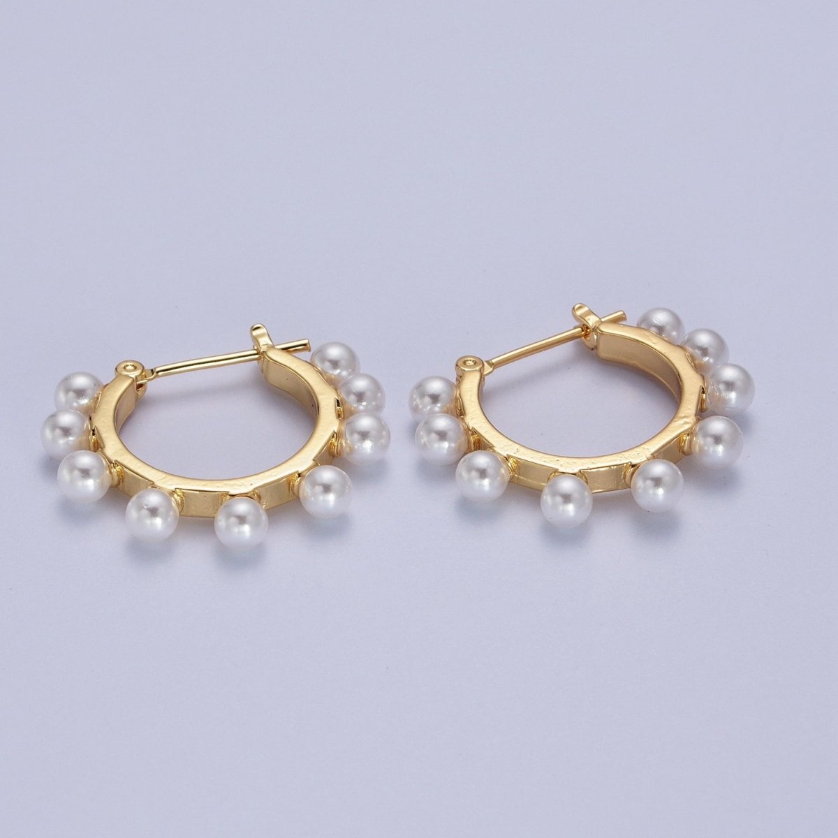 Gold Round Shell Pearl Lined Round 27mm Latch Earrings | Y-268 - DLUXCA