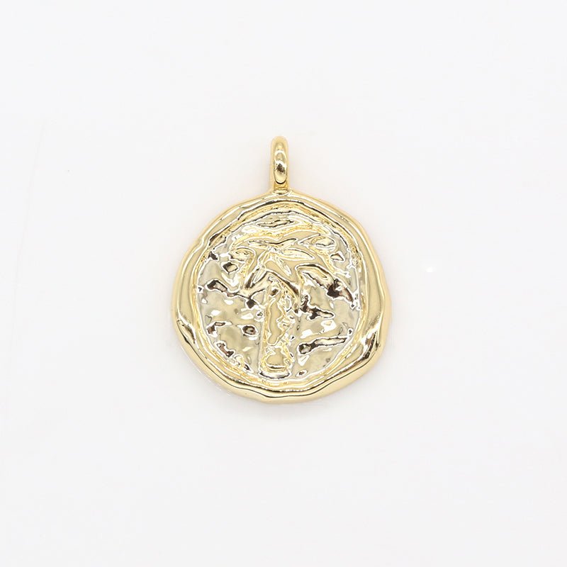 Gold Rustic Moon Round Disc Charm Dainty Gold Celestial Moon Hammered Medallion Charm Pendant GP-156