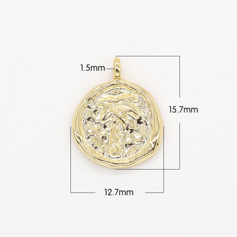 Gold Rustic Moon Round Disc Charm Dainty Gold Celestial Moon Hammered Medallion Charm Pendant GP-156