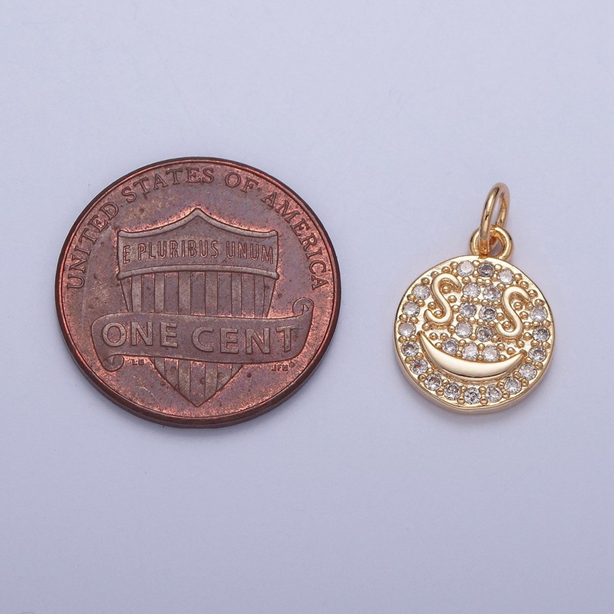 Gold $ S Money Eyes Smiley Face Micro Paved Cubic Zirconia Charm Jewelry Component | X-242 - DLUXCA