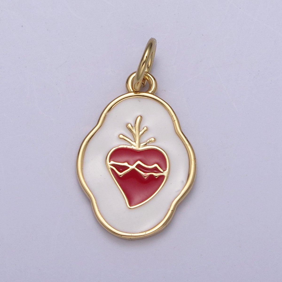 Gold Sacred Heart Charm, Christian Catholic Religious Pendant, Sacred Heart Jewelry, 24K Gold Filled Charm N-755 - DLUXCA