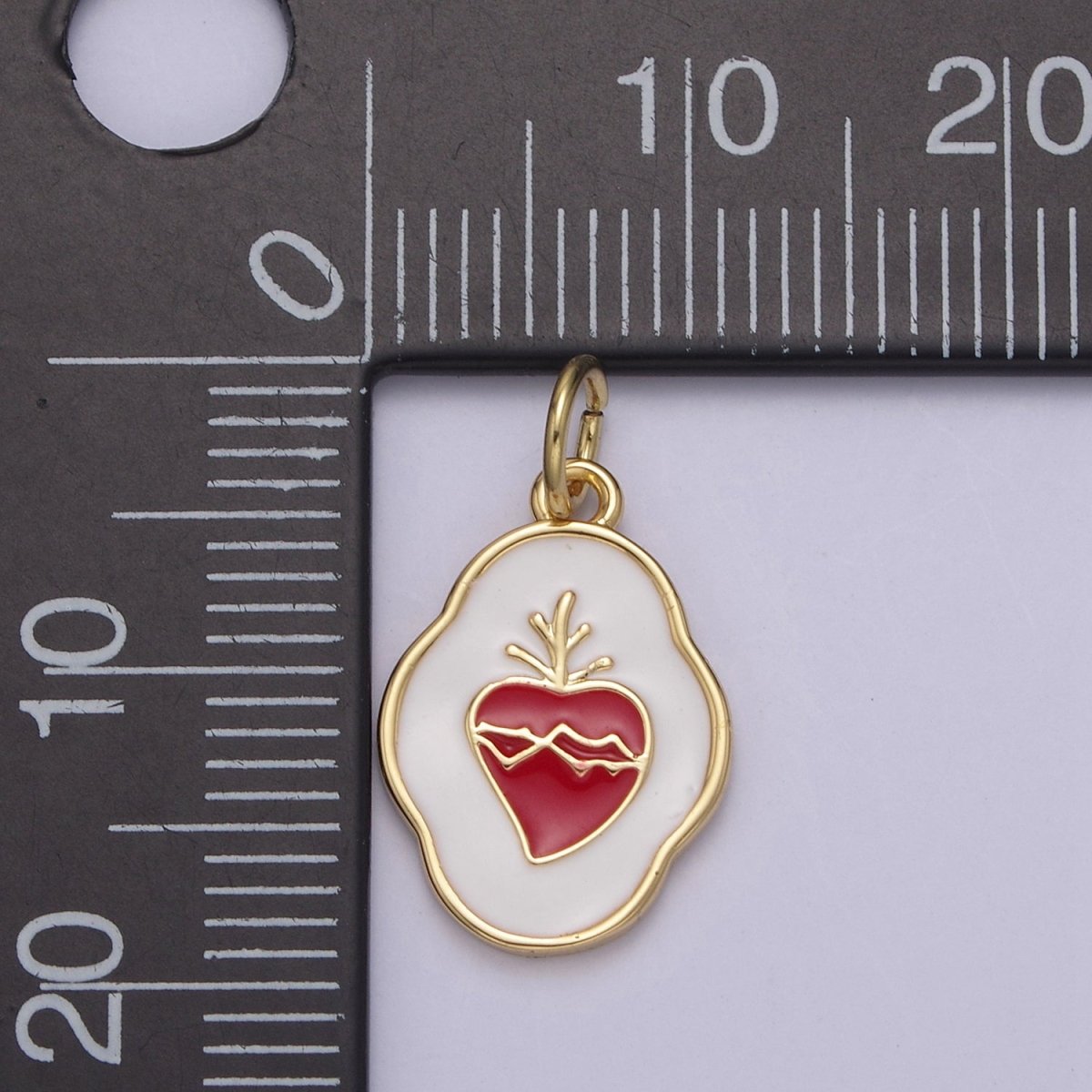 Gold Sacred Heart Charm, Christian Catholic Religious Pendant, Sacred Heart Jewelry, 24K Gold Filled Charm N-755 - DLUXCA