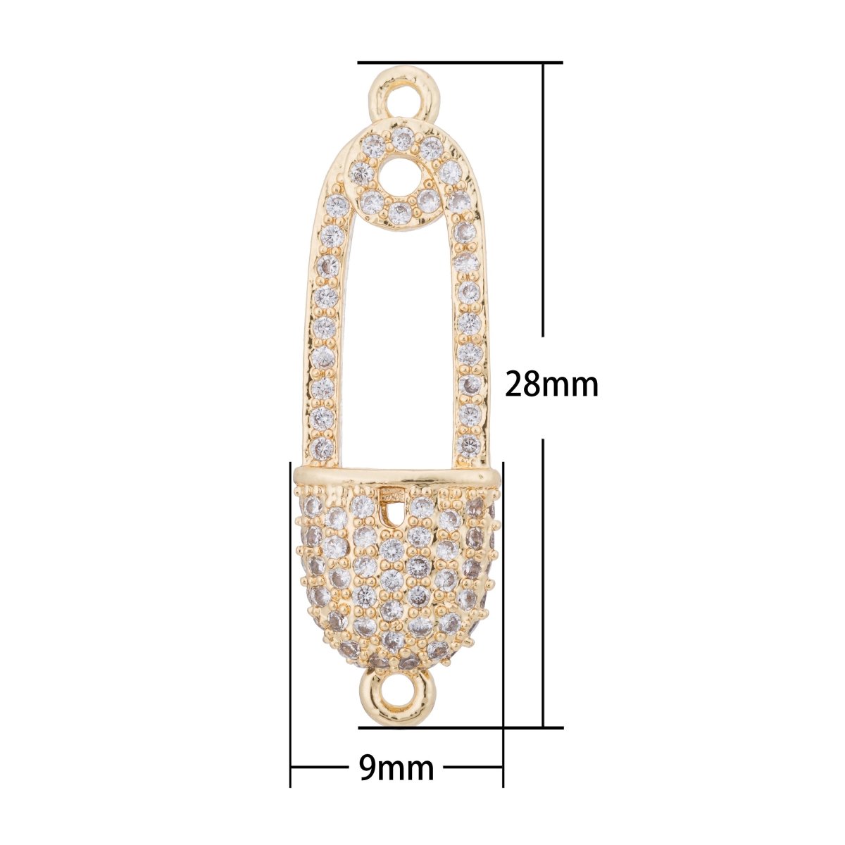 Gold Safety Pin Pendant, Baby Shower, Diaper, Girl, Boy, Pregnant Mother Gift, Bracelet Charm Bead Findings Connector For Jewelry Making F-013