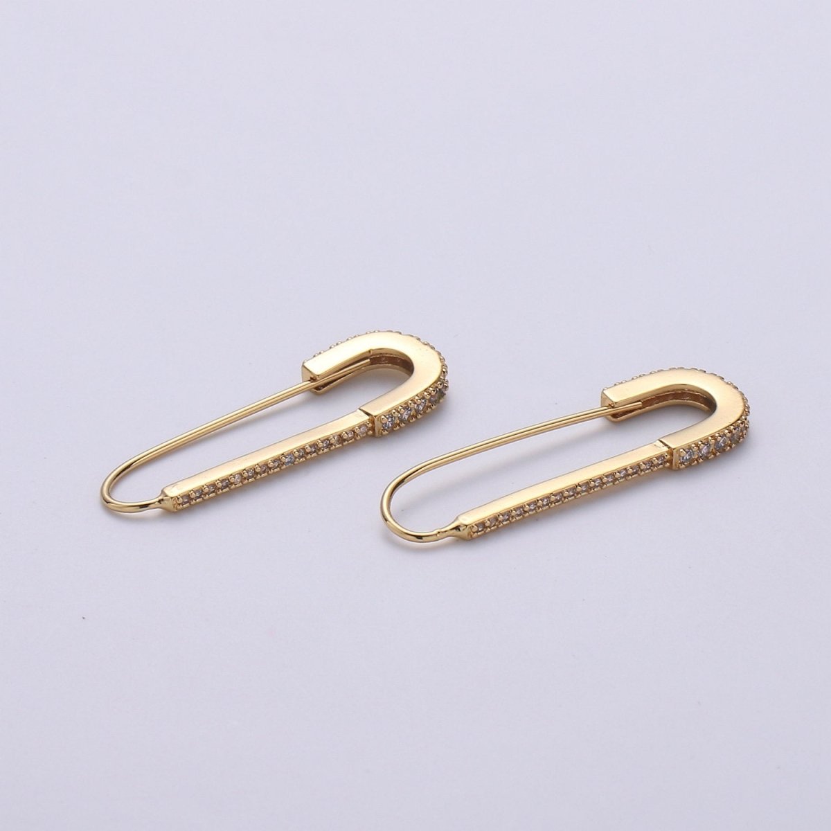 Gold Safety pin Supply Charm sparkly safety pins/ needle earring / Micro pave safety pin drop earring Clear Cubic Safety Pin Earring K-528
